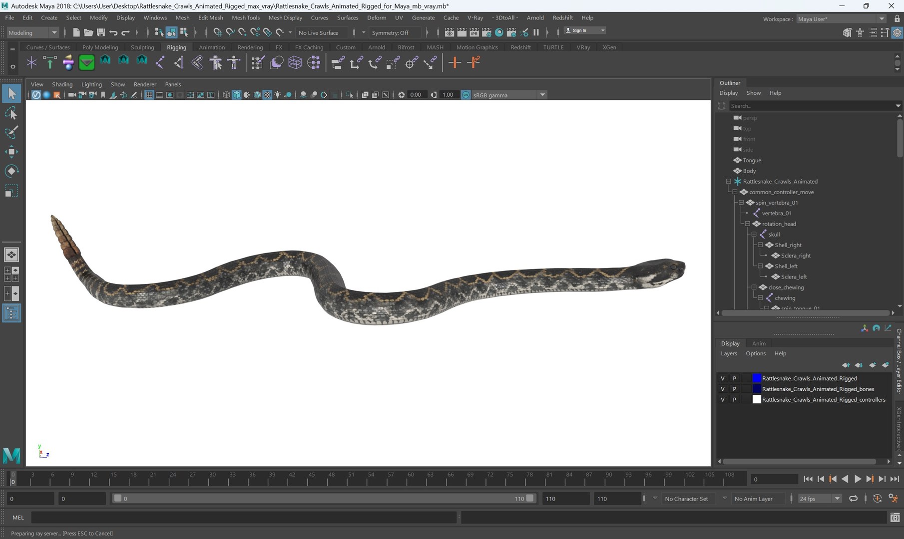 3D Model Rattlesnake Crawls Animated Rigged For Maya - TurboSquid 2486203