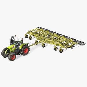 Tractor Claas Axion 800 with Seedbed Cultivator Rigged 3D