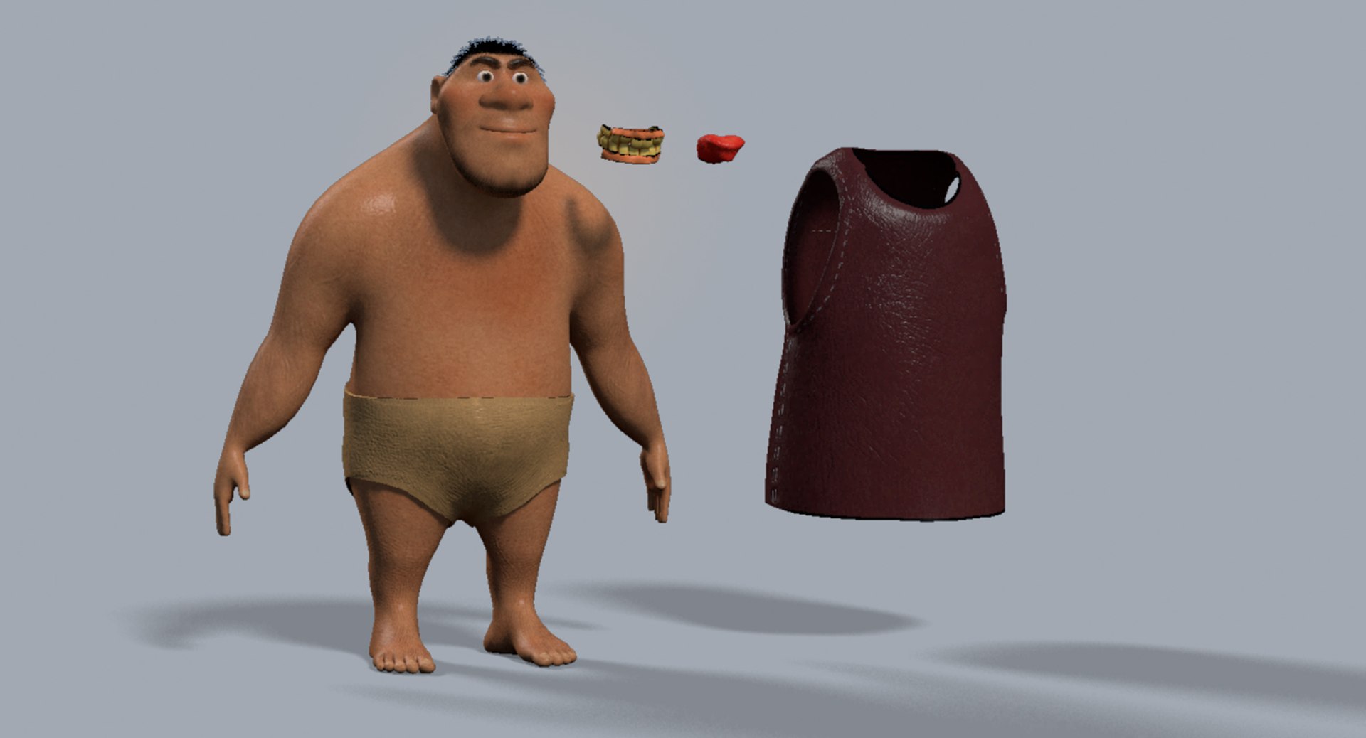 Obj Cartoon Caveman Prehistoric Rigged
