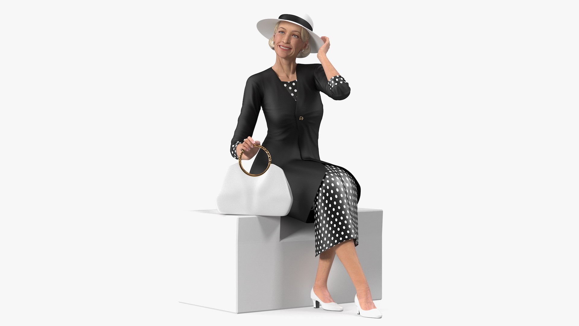 Old Lady wearing Casual Party Dress 3D model preview