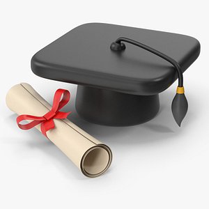 3D model Cartoony Graduation Hat And Certificate