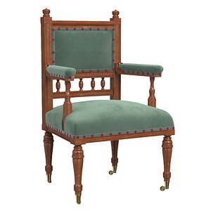 Pr Scottish 19thc Antique Walnut Armchairs 3D model