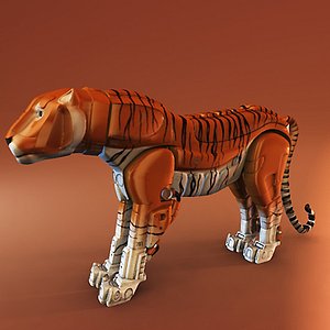 3d obj steel cat tiger
