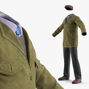 Mid-Century Male Casual Suit with Flat Cap 3D model