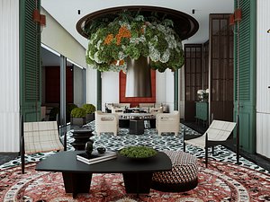 Modern Tropical Bistro and Biophilic Restaurant Interior 3D model