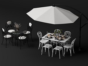 3D model Outdoor Patio Dining Set with Umbrella 3D Model