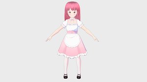 PINK MAID CHARACTER 3D MODEL ANIME FIGURE RIGGED SHAPE KEYS 3D model