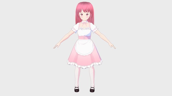 PINK MAID CHARACTER 3D MODEL ANIME FIGURE RIGGED SHAPE KEYS 3D model