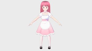 PINK MAID CHARACTER 3D MODEL ANIME FIGURE RIGGED SHAPE KEYS