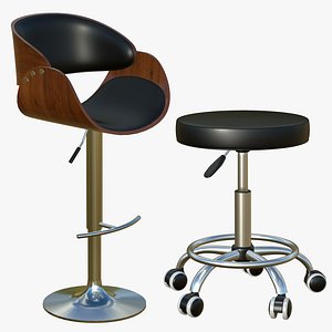 3D Bar Stool Chair Black Realistic Leather