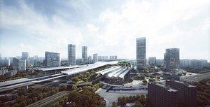 Modern City Gateway With Railway Hub