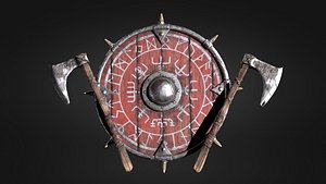 Low Poly Set - Axe and Shield 3D