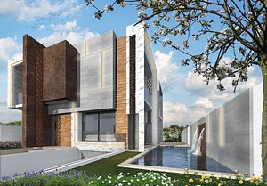 3D Modern villa house 3D model with interior and exterior furniture  PDF and DWG plans model