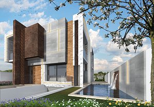 Modern villa house 3D model with interior and exterior furniture  PDF and DWG plans