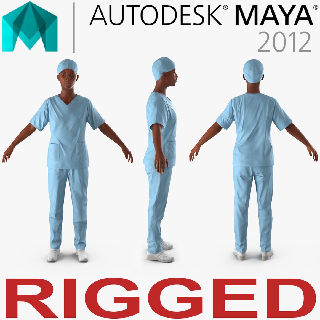 African American Female Doctor Rigged for Maya 3D model preview