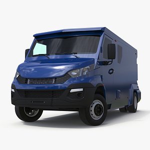 3D Armored Cash Transport Car Blue Rigged for Maya