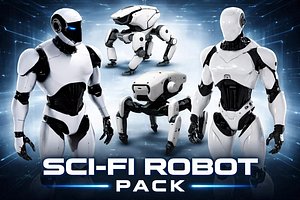 Sci-Fi Robot Pack Futuristic Humanoid And Quadruped Robots 3D model