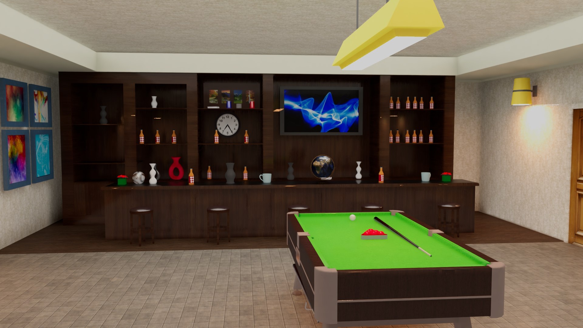 3D Model Pool Table Interior Set - TurboSquid 2018547