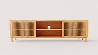 Modern Slatted Wood TV Stand with Open Shelves