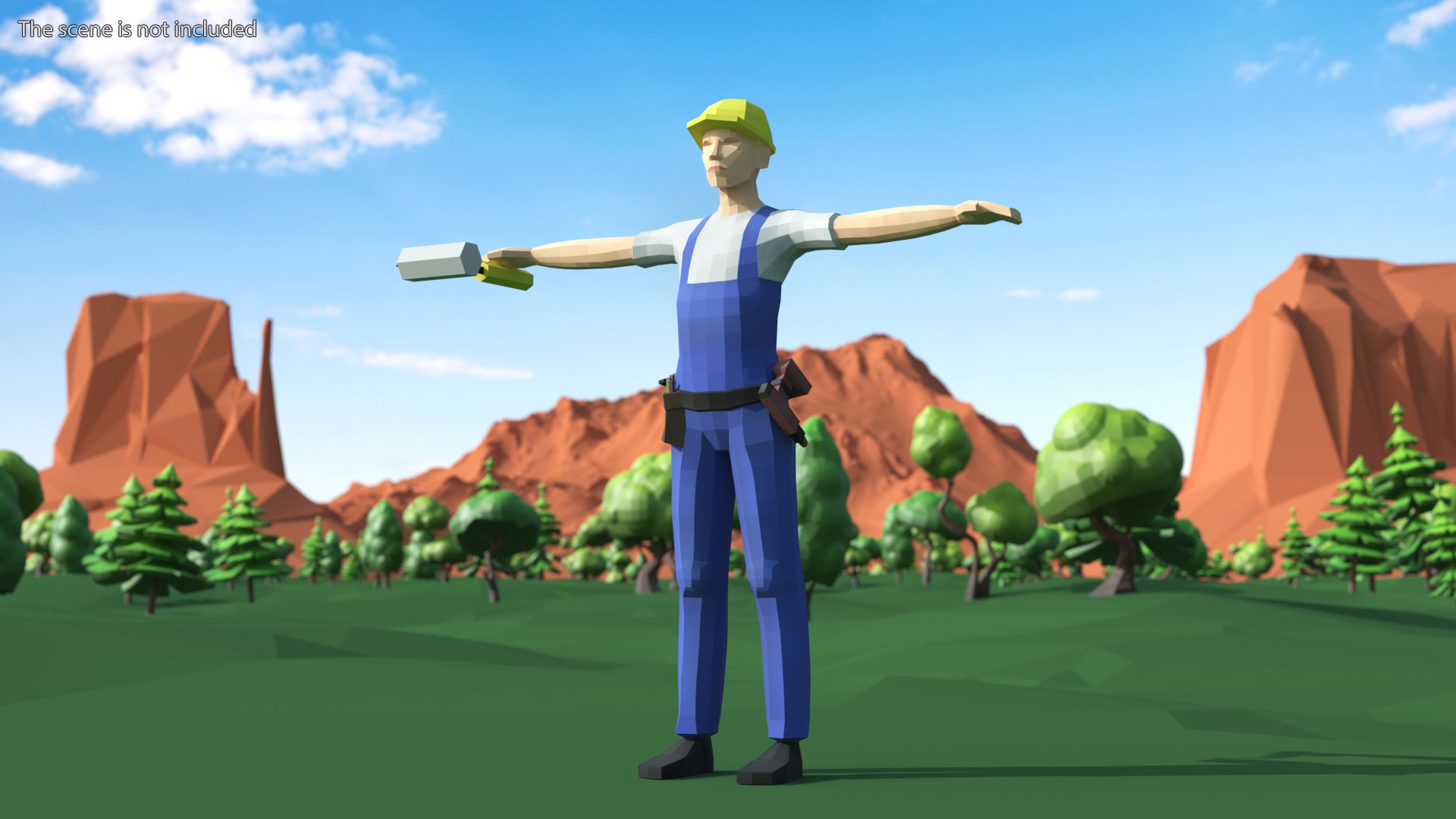 Construction Worker Low Poly Rigged 3D model preview