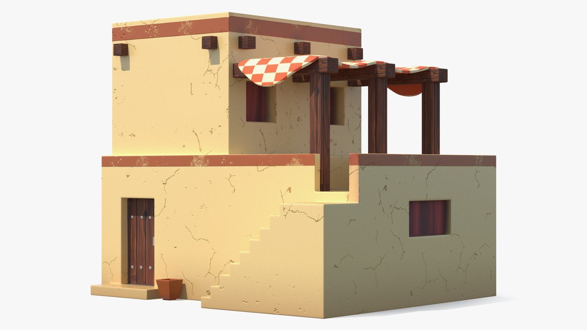Stylized Arabian House Building with Terrace 3D model preview