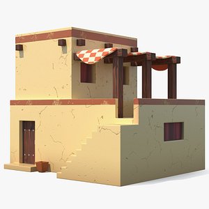 Stylized Arabian House Building with Terrace