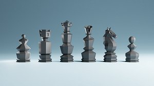 low-poly chess figures board model