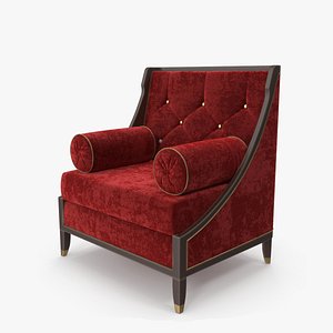 3D red velvet armchair