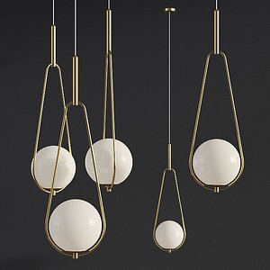 Pendant Lamp Loop Brass White Opaque Glass