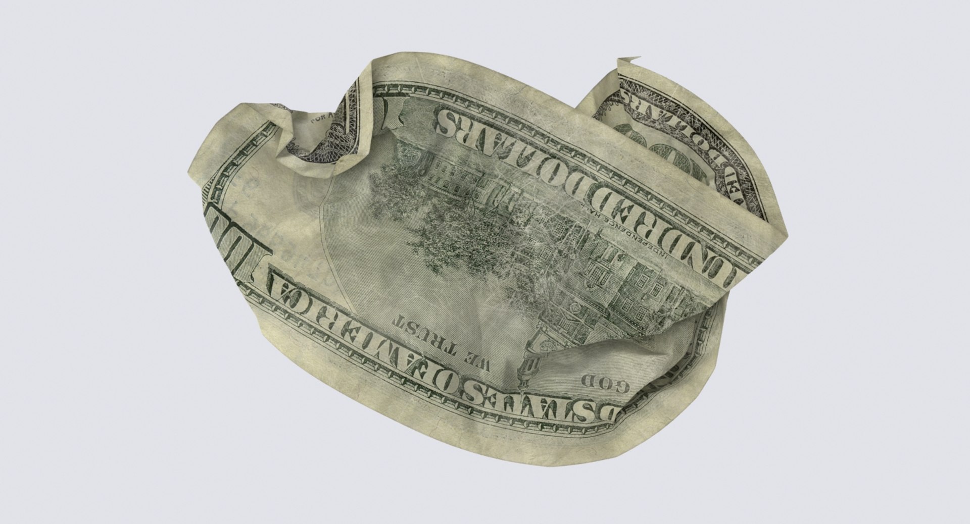 3d 100 dollar bill crumpled