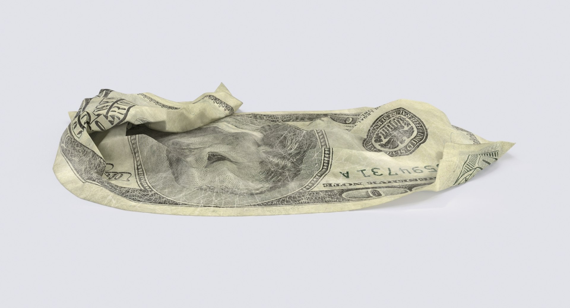 3d 100 dollar bill crumpled