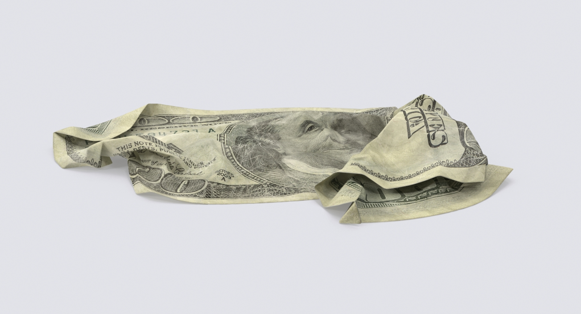 3d 100 dollar bill crumpled