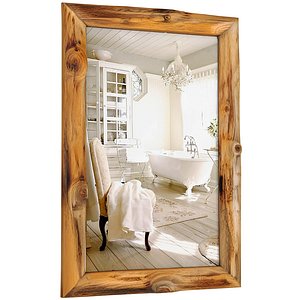 Rectangular wall mirror rustic solid wood frame featuring knots 3D model model