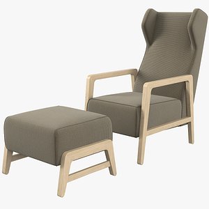 3D model wingback chair footrest