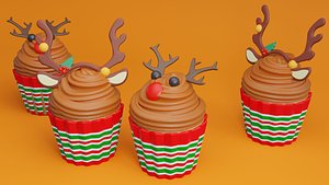 3D christmas cupcake deer model
