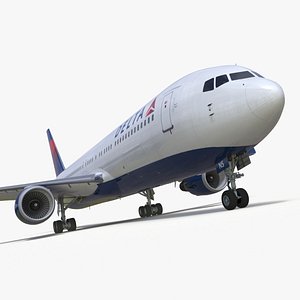 3D model Delta Airlines Boeing 767 Commercial Jet Rigged