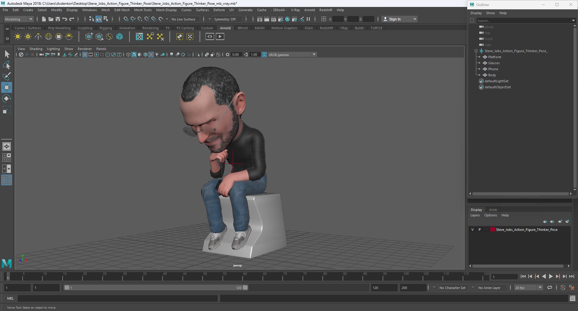 3D Steve Jobs Action Figure Thinker Pose For 3D Print Model