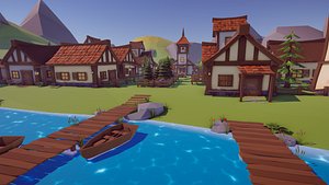 3D houses nature village landscape model