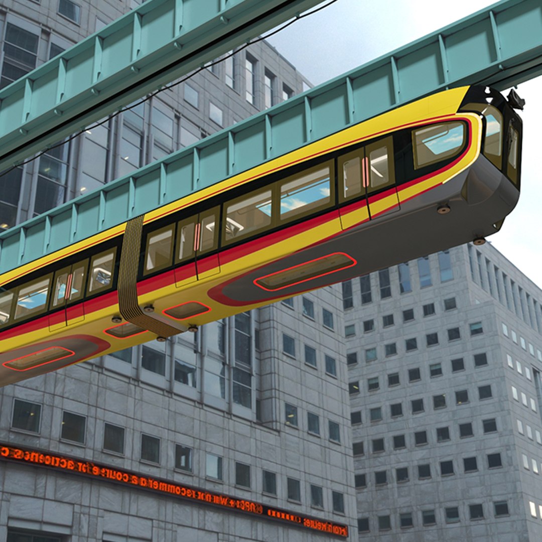 Urban Suspended Monorail Air Train Rigged 3D model preview