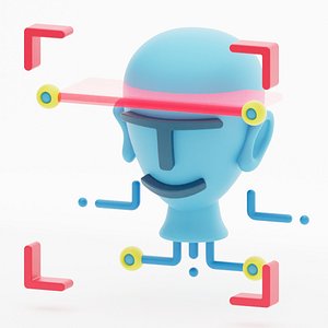A face recognition icon represented by a head being scanned 3D model