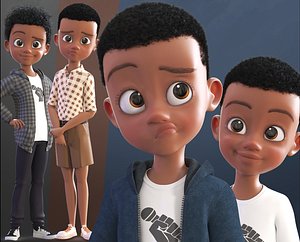 Cartoon Afro Boy 2 - Toon Rigged Child Character 3D model