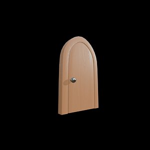 3D Stylized Wooden Arched Door with Openable Panel model