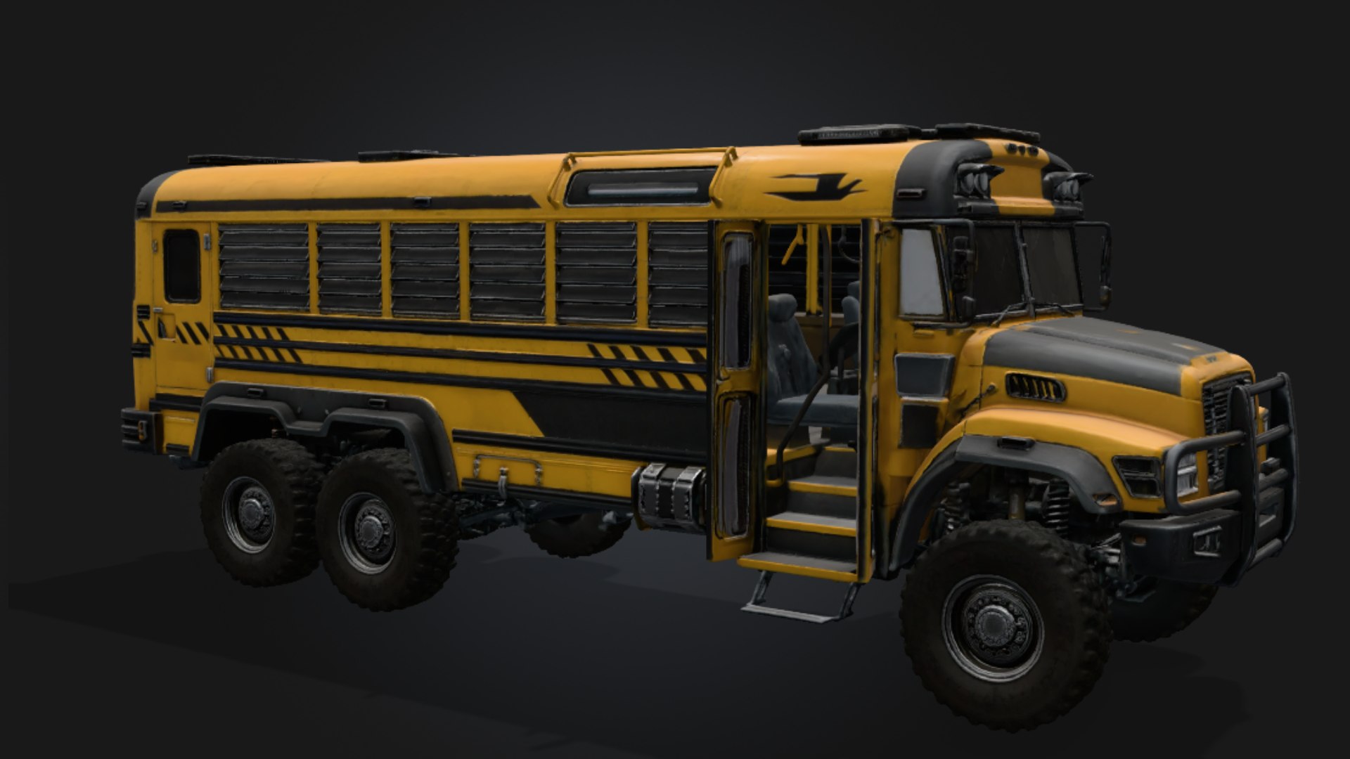 3D Post-Apocalyptic Armored School Bus https://p.turbosquid.com/ts-thumb/nq/UW4Kpi/Ri/1.1/png/1793397301/1920x1080/fit_q87/f6ba0e6bddbdb0eb6aabaea2d751e7c65903efe8/1.1.jpg