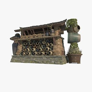 3D Ancient Asian Architecture Pottery Altars