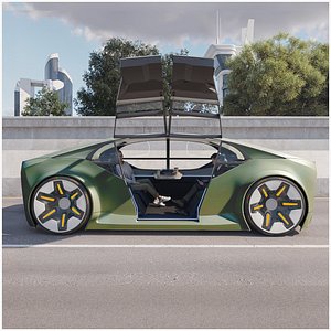 Self-driving car concept 3D with interior and  Green coating model