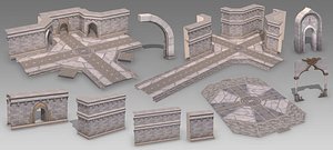 Building ground wall fence access stone wall floor 3D model