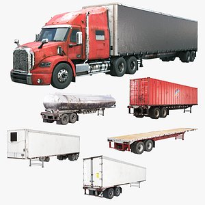 3D model Old and Wear Heavy Long Range Semi-Truck Collection