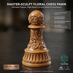 FLORAL GLORY Neoclassical Master Sculpt Chess Pawn 3D print model 3D model