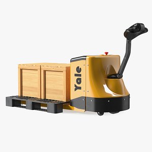 3D Yale Fully Powered Pallet Truck with Wooden Crates Rigged for Cinema 4D