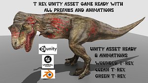 3 animated Tyrannosaurus - T-rex Dinosaur unity asset ready